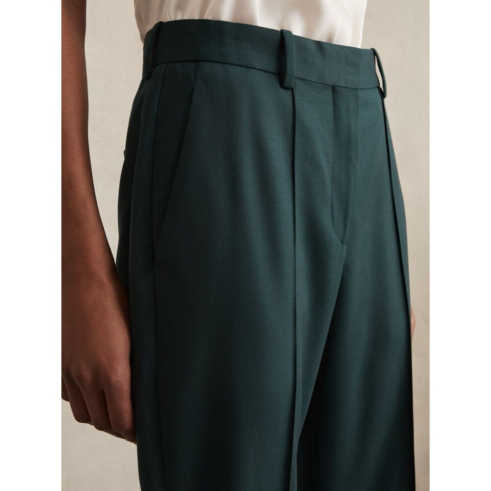 NEW Reiss Jade Wool Blend Wide Leg Suit Trousers Size 2 Pants in Green Designer - Picture 3 of 10